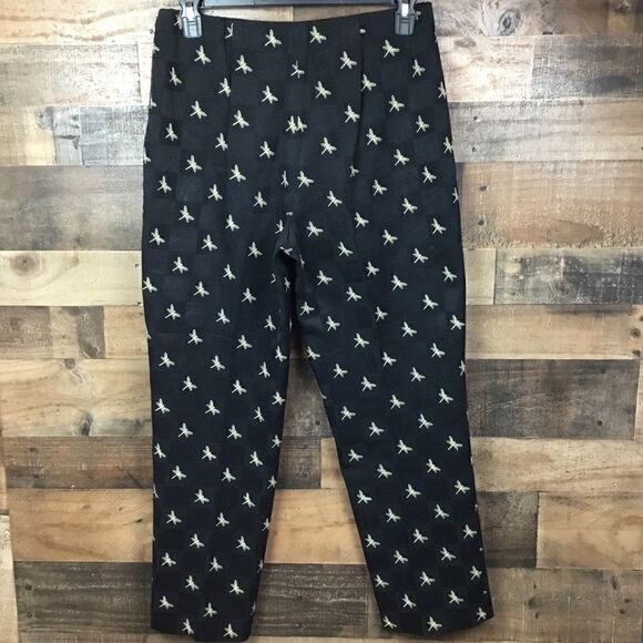 Talbots Pants Lined Dark Brown Tan Dragonfly Print Side Zipper Size 12 - Picture 3 of 8